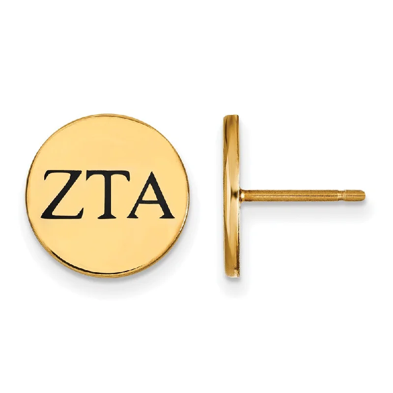 Ladies earrings unique designs-14K Plated Silver & Black Enamel Zeta Tau Alpha Post Earrings