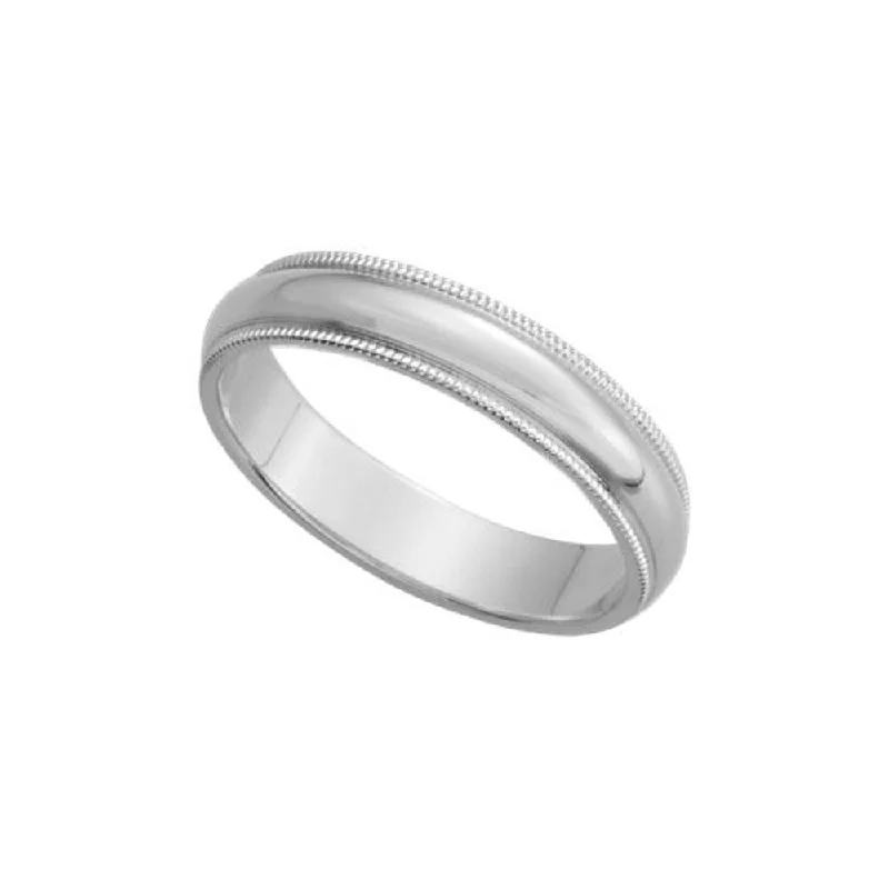 Ladies ring physical stores-4mm Milgrain Edge Domed Band in 14k White Gold