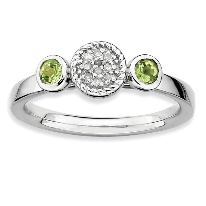 Ladies ring wedding accessory-Sterling Silver Stackable Peridot and .05 Ctw HI/I3 Diamond Ring