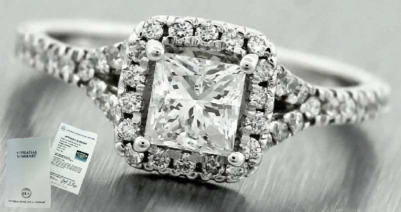 Ladies engagement rings dream designs-$4730 Ladies Estate 1.58ctw Princess Diamond Halo 14K White Gold Engagement Ring