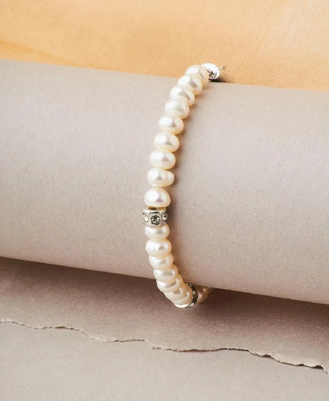 Ladies bracelets office wear-Fashionable Stone Studded Ring Pearl Bracelet