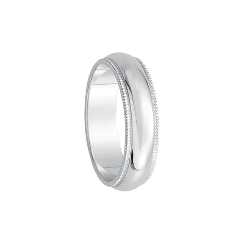 Ladies ring birthday present-5mm Milgrain Edge Domed Band in 14k White Gold