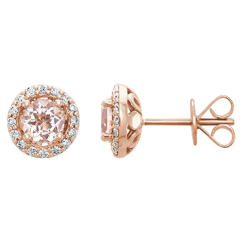 Ladies earrings global fashion-8.75mm 14k Rose Gold Morganite & 1/5 CTW(GI, I1) Diamond Halo Earrings