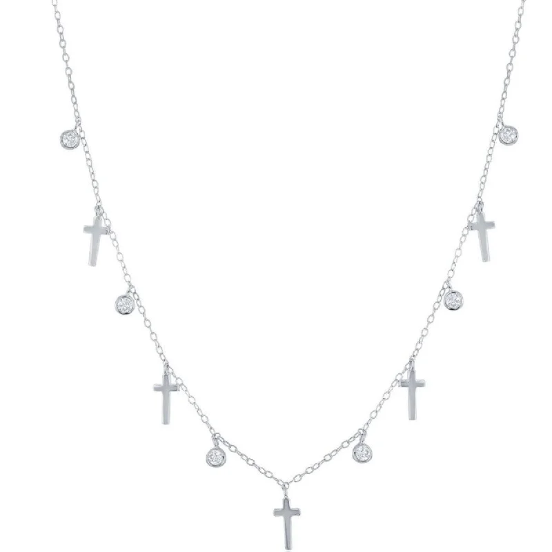 Ladies necklaces customer feedback-Classic Women's Necklace - Sterling Silver Alternating Cross and Bezel-Set CZ | M-6802