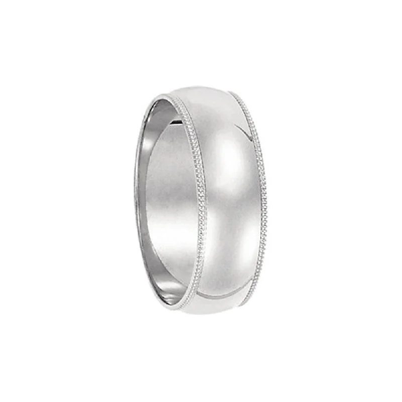 Ladies ring gold-plated-6mm Milgrain Edge Domed Light Band in 14k White Gold