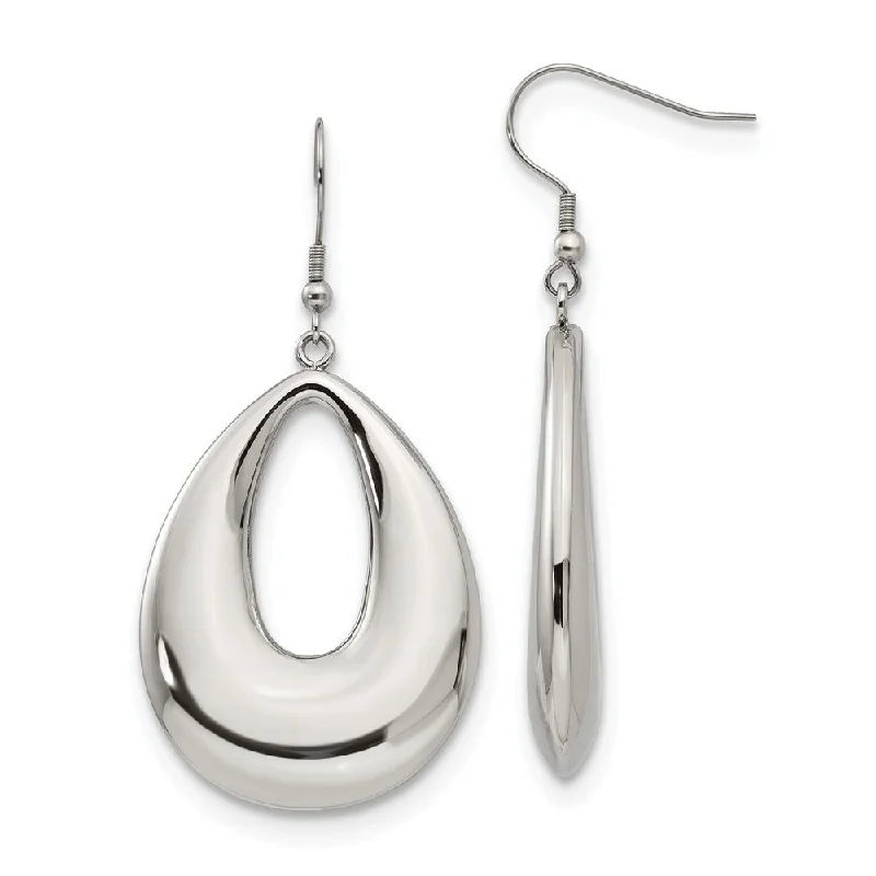 Ladies earrings wedding accessories-40mm Puffed Teardrop Dangle Earrings in Stainless Steel