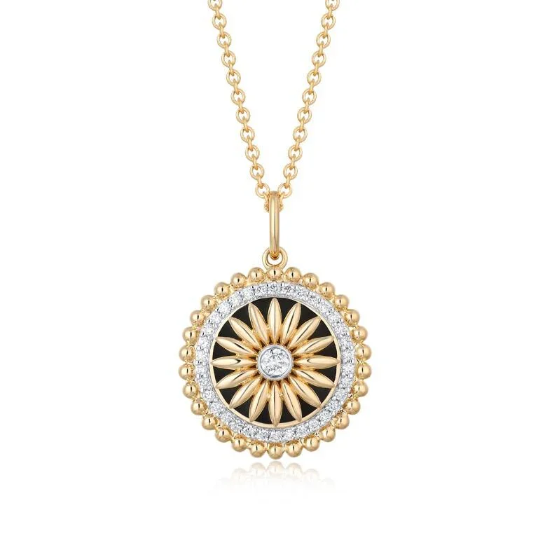 Ladies necklaces gold-plated-CAPRI BLACK + GOLD ENAMEL BURST NECKLACE