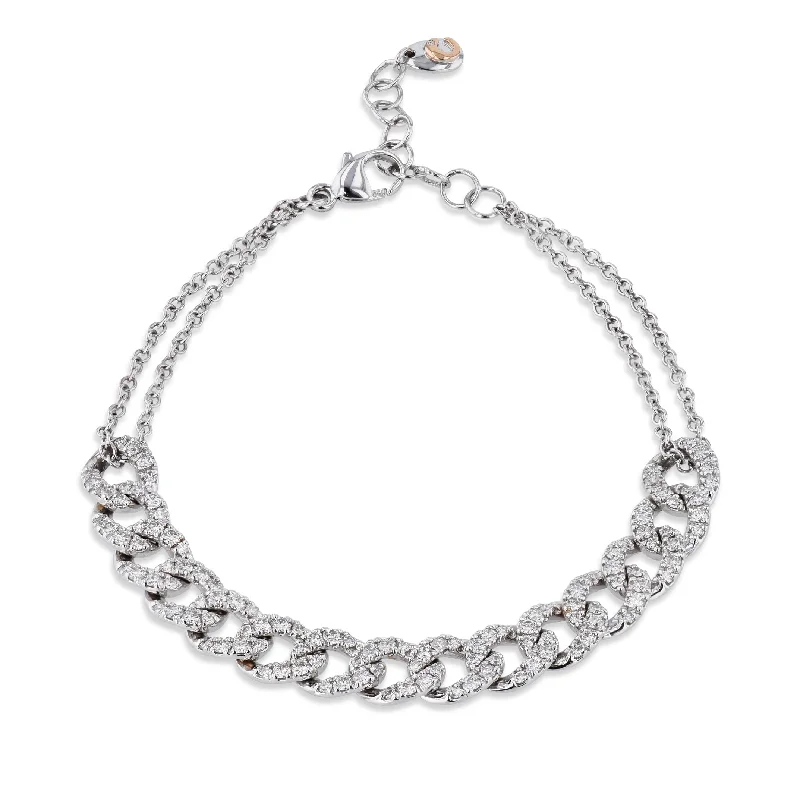 Ladies bracelets chain designs-White Gold Pave Diamond Link Bracelet