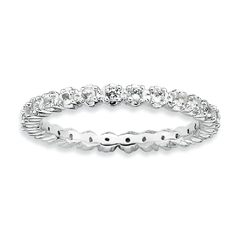 Ladies ring ethnic style-Sterling Silver Stackable White Topaz Band