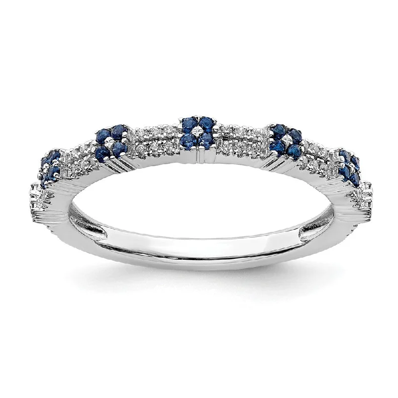 Ladies ring pinky style-2.5mm Rhodium Sterling Silver, Created Sapphire & Diamond Stack Band