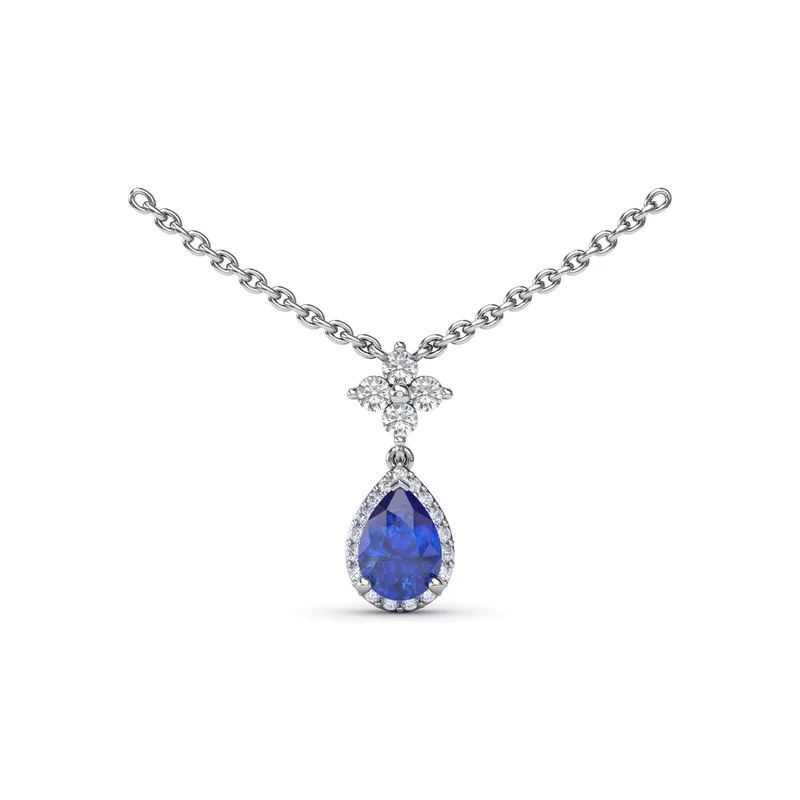 Ladies necklaces collectible items-Sapphire and Diamond Teardrop Necklace N1882S