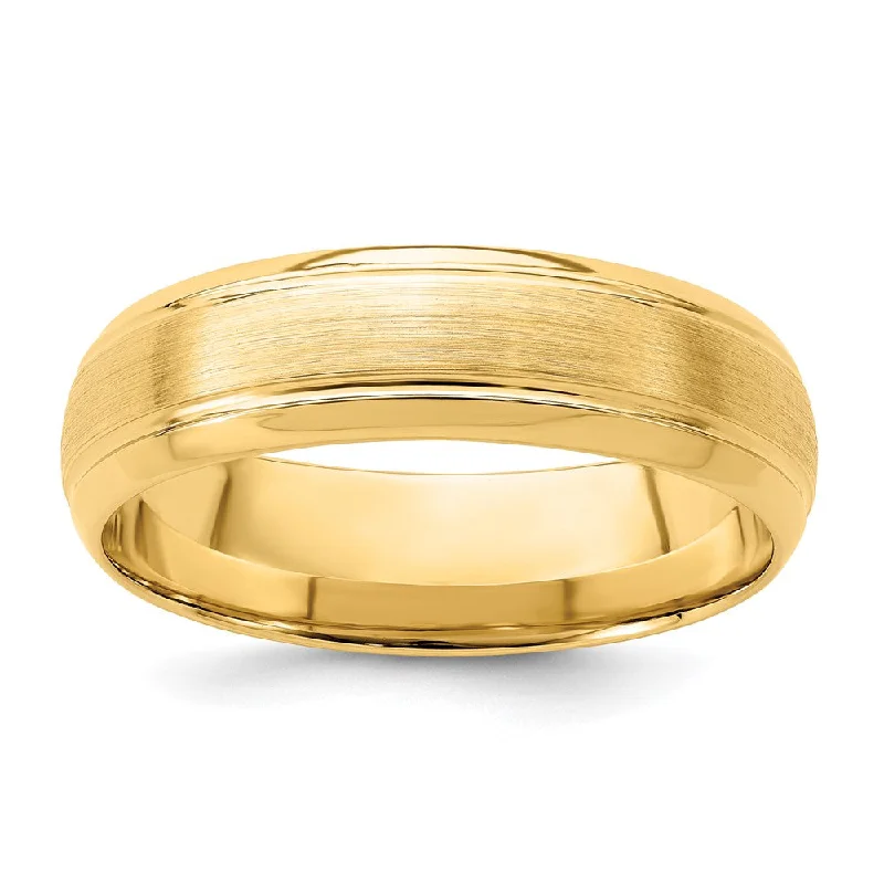 Ladies ring holiday gifts-6mm 14K Yellow Gold Domed Brushed Grooved Edge Comfort Fit Band