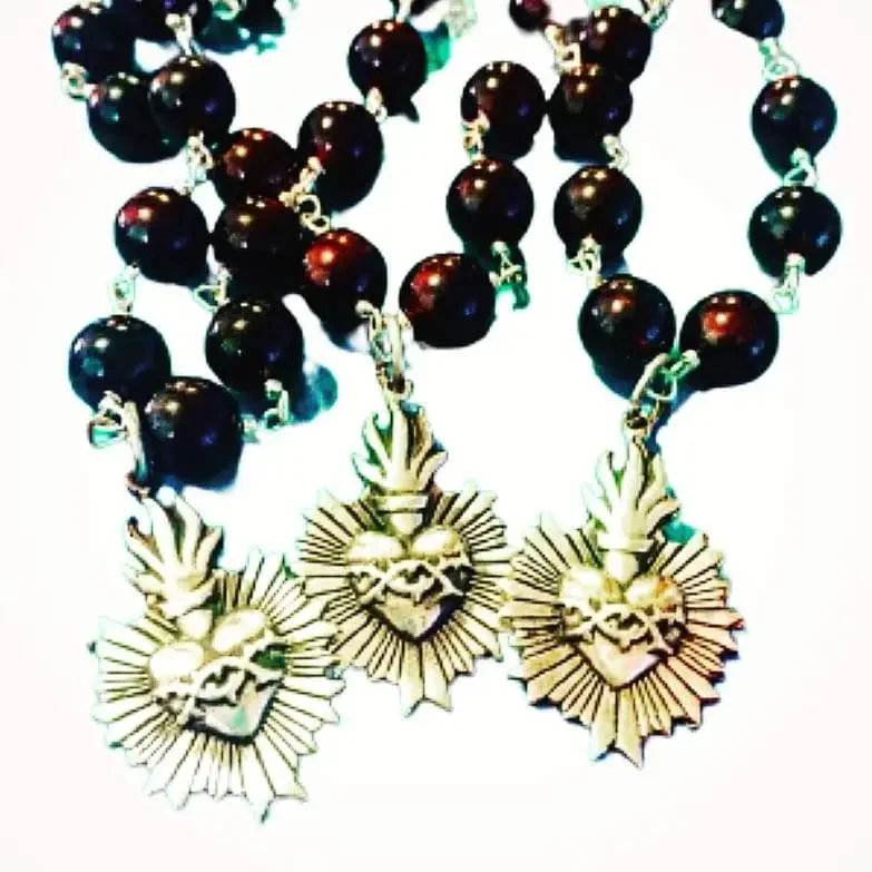 Ladies necklaces ethnic patterns-Sacred Heart Rosary Necklace