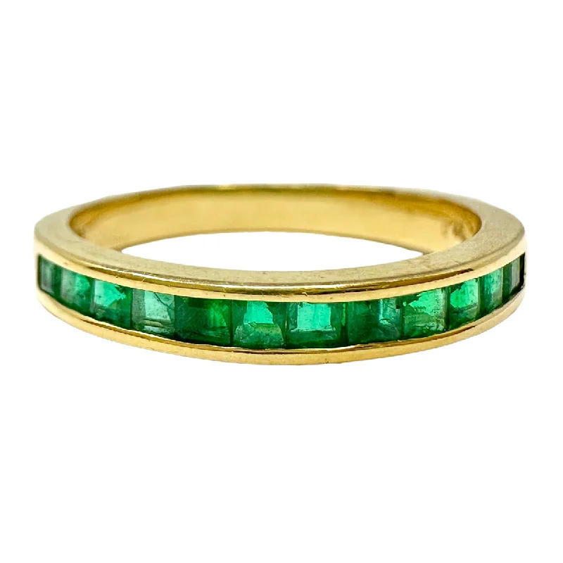 Ladies ring custom options-18K Gold Ring with 12 Emeralds