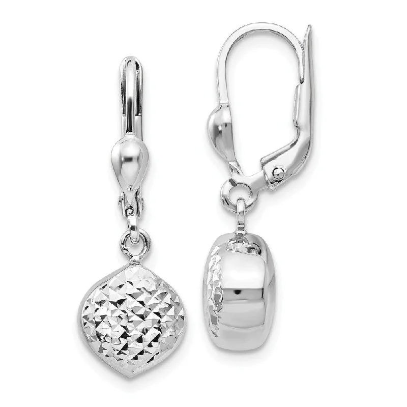 Ladies earrings heart shapes-Diamond Cut Dangle Charm Lever Back Earrings in 14k White Gold