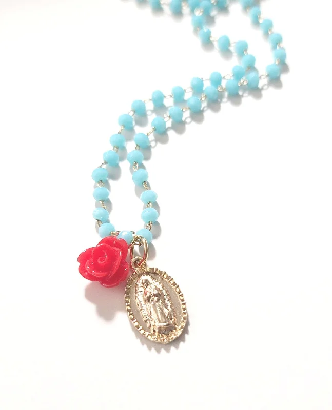 Ladies necklaces everyday use-Virgen Crystal Rosary Necklace