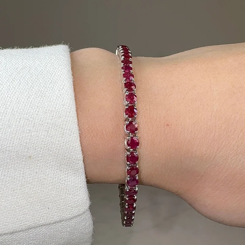 Ladies bracelets gold-plated-Round Cut Red Ruby Stone 4 Claw 18K White Gold Tennis Bracelet HB178