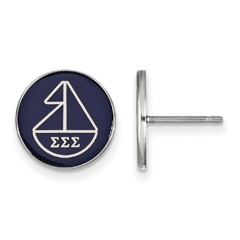 Ladies earrings sister pairs-Sterling Silver Sigma Sigma Sigma Enamel Sailboat Post Earrings