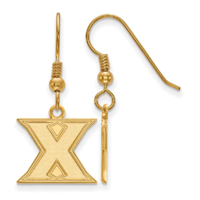 Ladies earrings friendship tokens-14k Gold Plated Silver Xavier University Small Dangle Earrings