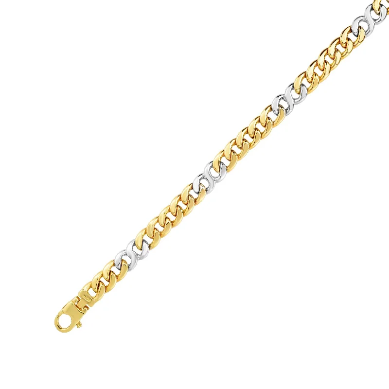 Ladies bracelets gothic appeal-14kt Gold 8.5 inches Yellow+White Finish 7mm Shiny Oval Bracelet with Lobster Clasp