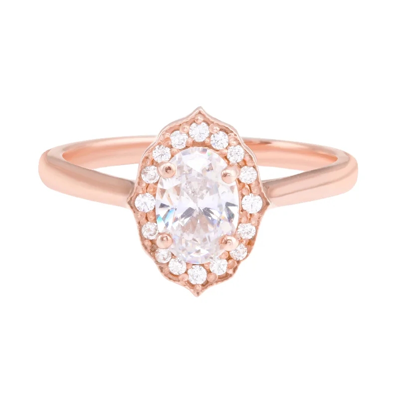 Ladies engagement rings minimalist trend-Oval Diamond and Scalloped Halo Engagement Ring