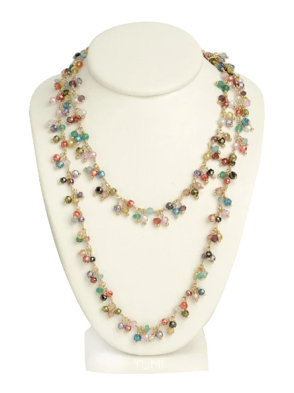 Ladies necklaces punk flair-LONG Semi-Precious Gemstone Charm Necklace