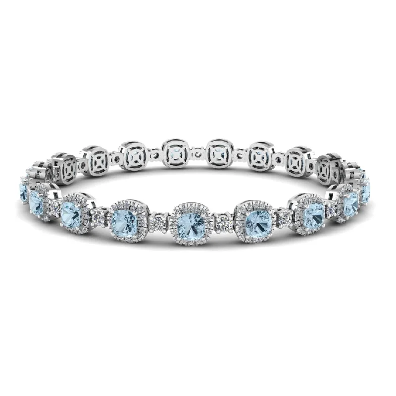 Ladies bracelets sentimental pieces-Cushion Shape 8.5 Carat Aquamarine Featuring Diamond Halo Bracelet BRHACCA