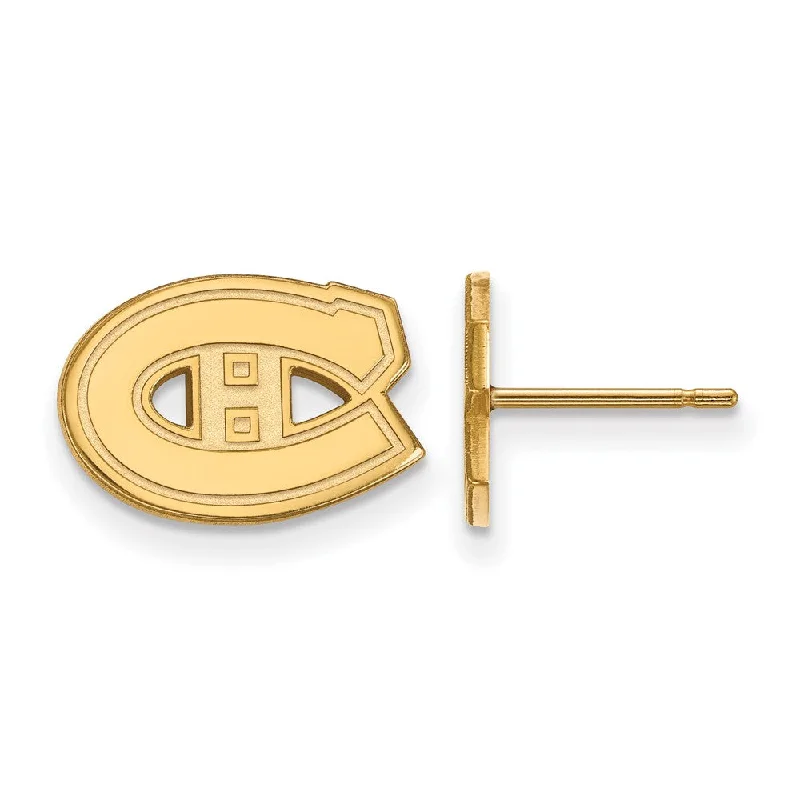 Ladies earrings price range-SS 14k Yellow Gold Plated NHL Montreal Canadiens XS Post Earrings