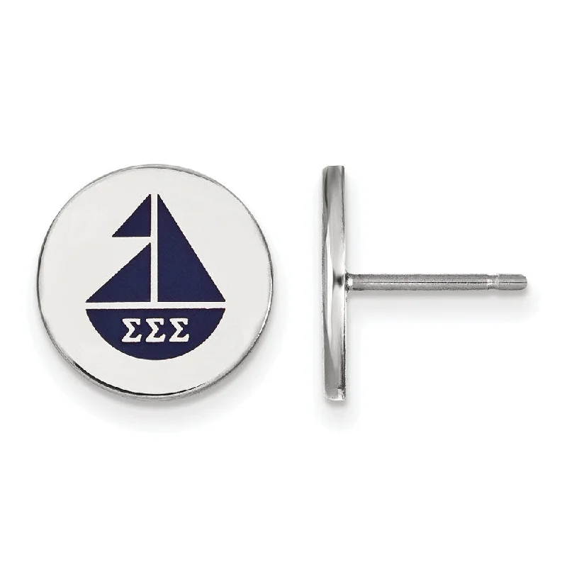 Ladies earrings elegant charm-Sterling Silver & Enamel Sigma Sigma Sigma Sailboat Post Earrings