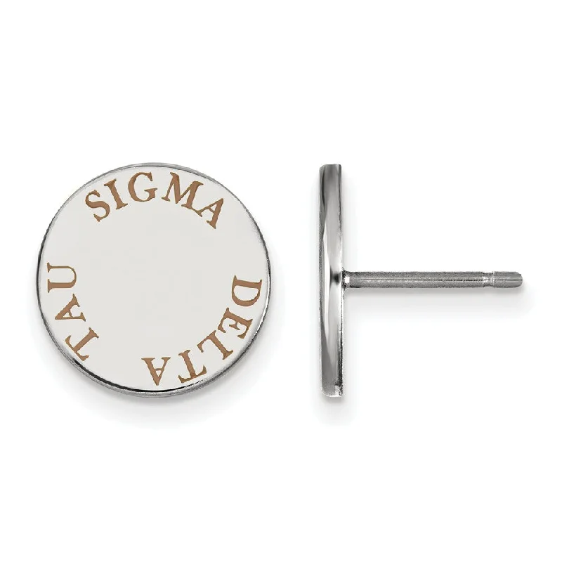 Ladies earrings hoop designs-Sterling Silver Sigma Delta Tau Brown Enamel Post Earrings