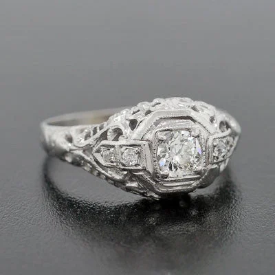 Ladies engagement rings price range-Art Deco 18kt Diamond Engagement Ring .26ct