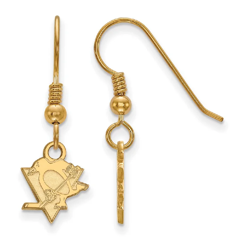 Ladies earrings girlfriend gifts-SS 14k Yellow Gold Plated NHL Pittsburgh Penguins XS Dangle Earrings