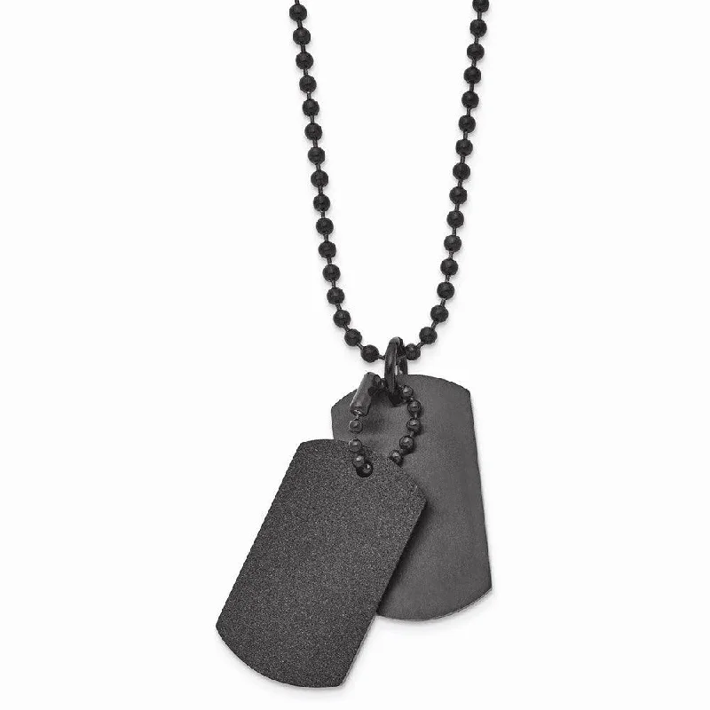 Ladies necklaces sapphire pendants-Stainless Steel Brushed and Laser Cut Black IP Double Dogtag Necklace