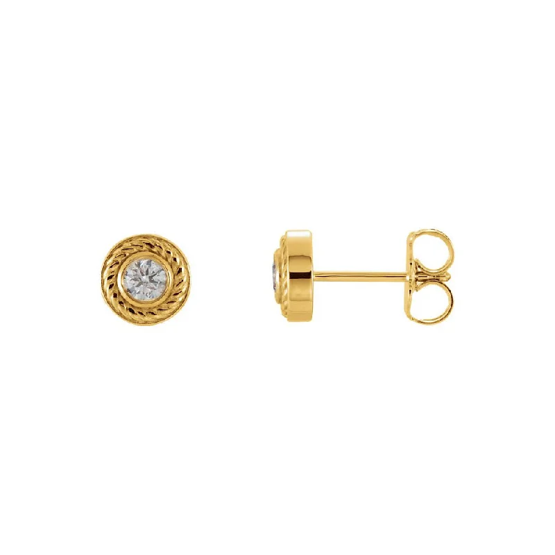 Ladies earrings one-of-a-kind-1/5 Cttw Diamond Bezel Set Rope Stud Earrings in 14k Yellow Gold