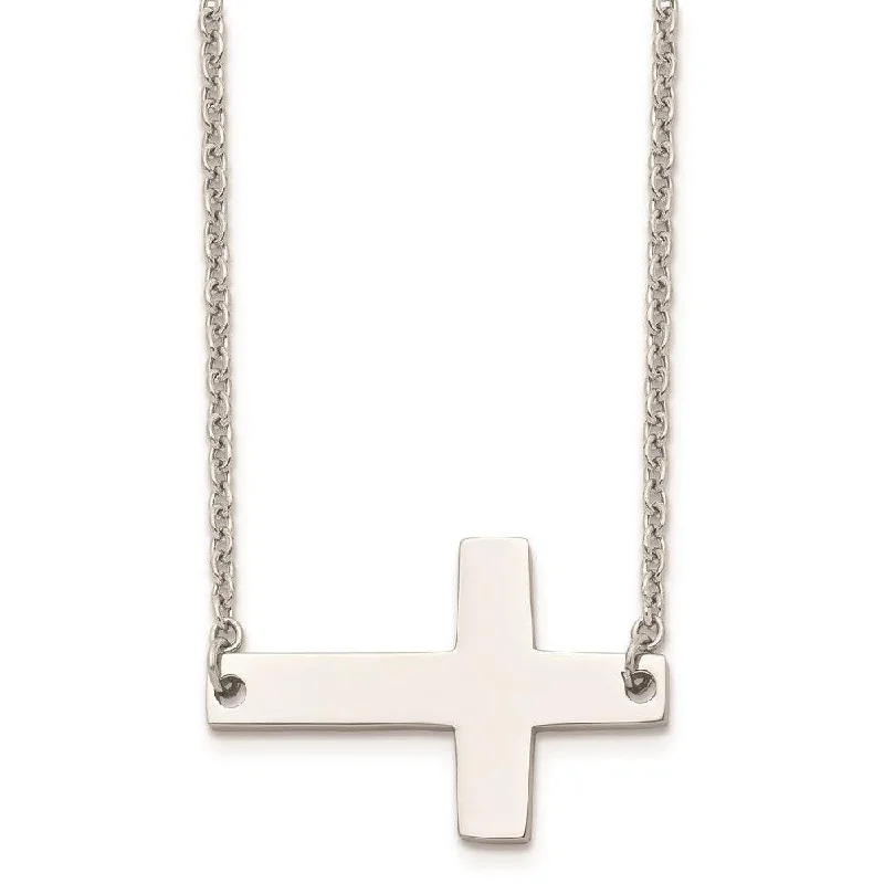 Ladies necklaces delicate chains-Stainless Steel Polished Sideways Cross Necklace