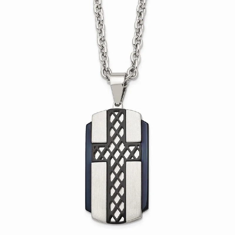 Ladies necklaces simple elegance-Stainless Steel Brushed and Polished Black IP-plated Cross Necklace