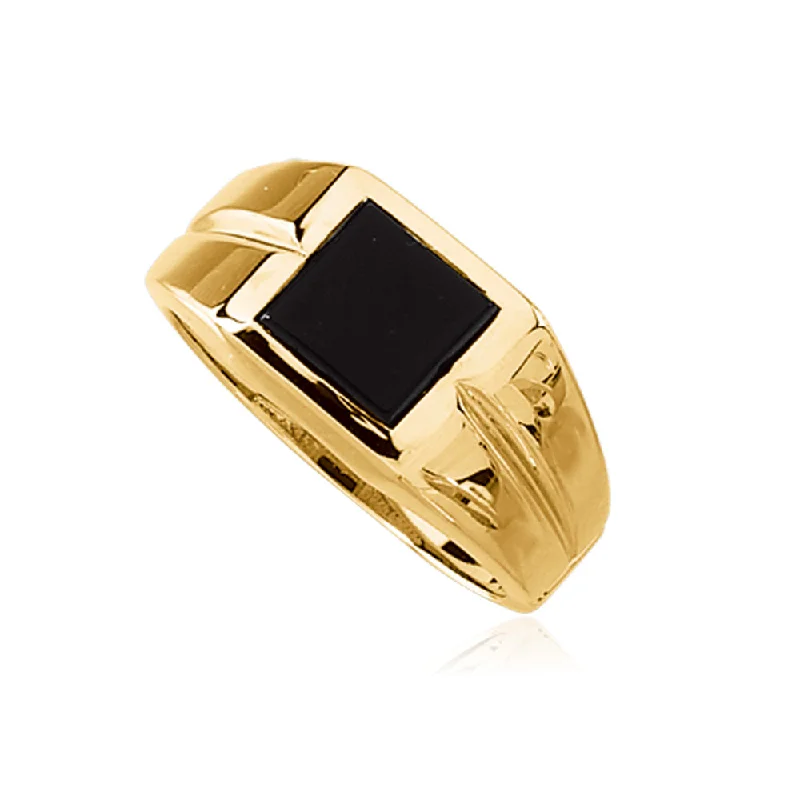 Ladies ring gift ideas-14K Yellow Gold Square Top Tapered Ring with Black Onyx