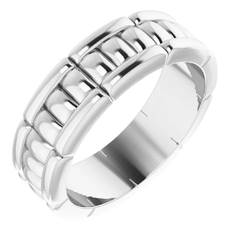 Ladies ring lightweight-6mm 14K White Gold Grooved Pattern Standard Fit Band