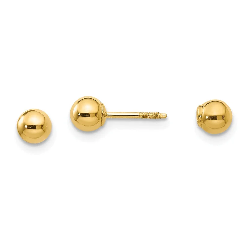 Ladies earrings handmade pieces-Reversible 4mm Polished Ball Screw Back Earrings in 14k Yellow Gold