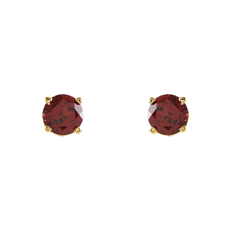 Ladies earrings hoop designs-6mm Mozambique Garnet Stud Earrings in 14k Yellow Gold