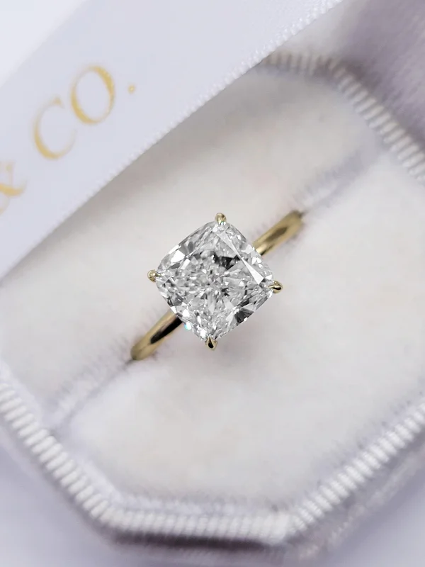 Ladies engagement rings best brands-3.20 Carats Lab Grown Cushion Cut Solitaire Hidden Halo Diamond Engagement Ring