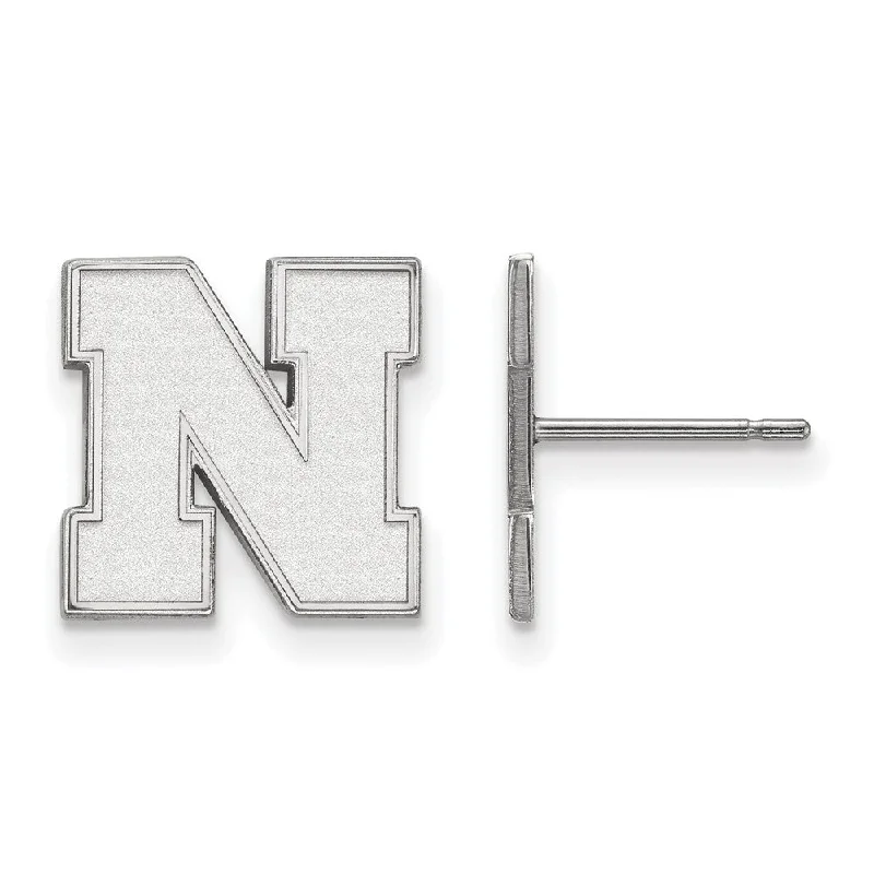 Ladies earrings diamond studs-14k White Gold University of Nebraska Small Post Earrings