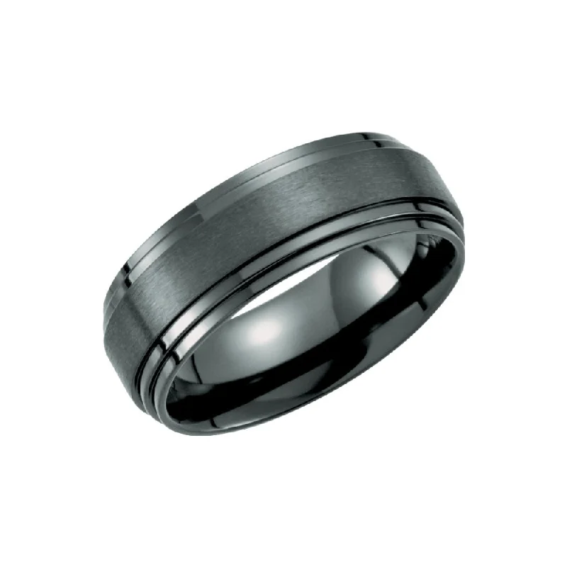 Ladies ring age suitability-8mm Black Titanium Double Ridged Comfort Fit Band