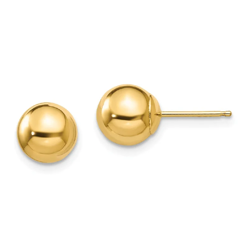 Ladies earrings social media trends-7mm Polished Ball Friction Back Stud Earrings in 14k Yellow Gold