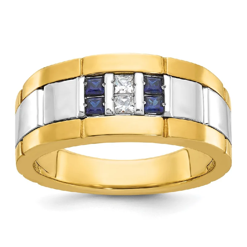 Ladies ring bohemian vibe-9.5mm 10K Two Tone Gold Lab-Created Sapphire & Diamond Tapered Band