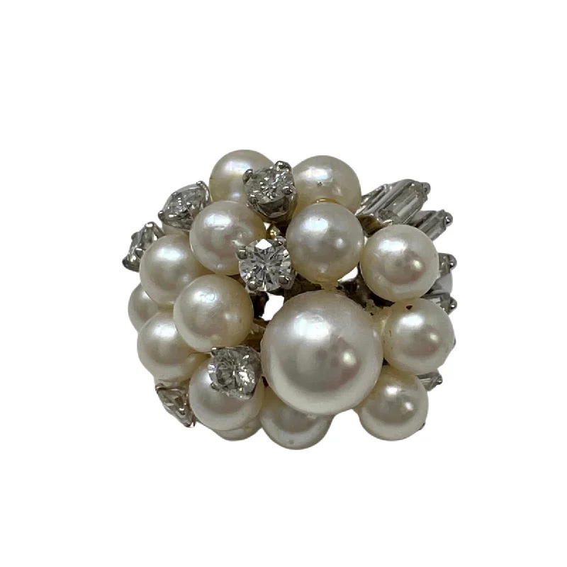 Ladies ring anniversary pick-Platinum Ring with Pearls and Diamonds