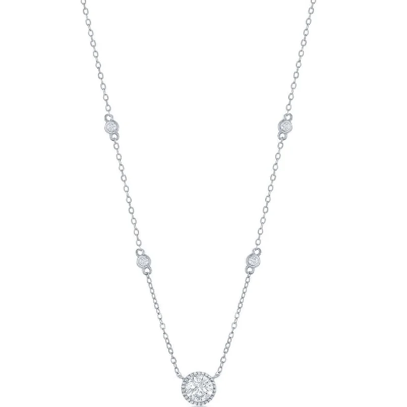 Ladies necklaces minimalist trend-Classic Women's Necklace - Sterling Silver Round CZ Station | M-6886