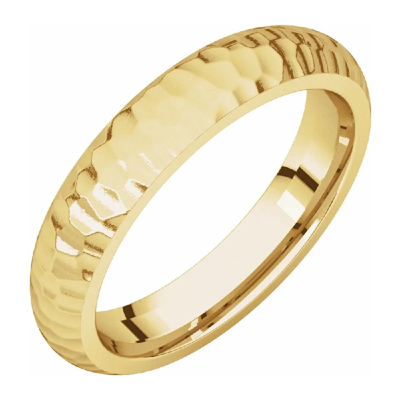 Ladies ring sapphire stones-4mm 14K Yellow Gold Hammered Half Round Comfort Fit Band