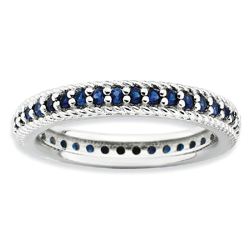 Ladies ring synthetic gems-3.25mm Sterling Silver Stackable Created Sapphire Eternity Ring