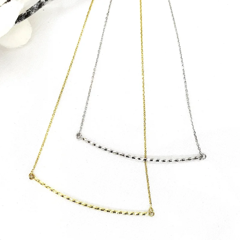 Ladies necklaces friendship tokens-10k Gold Sparkle Cut Curved Bar Necklace